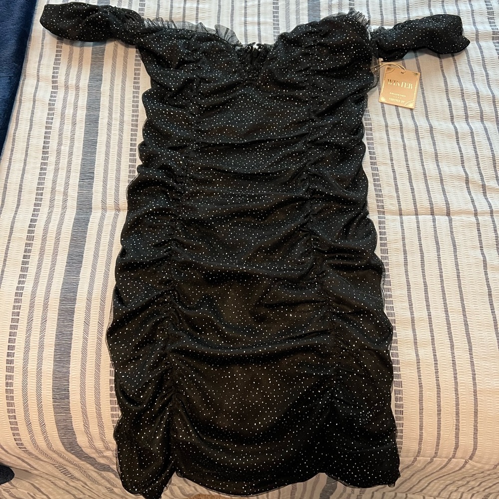 Black Ruffled Sparkly Dress